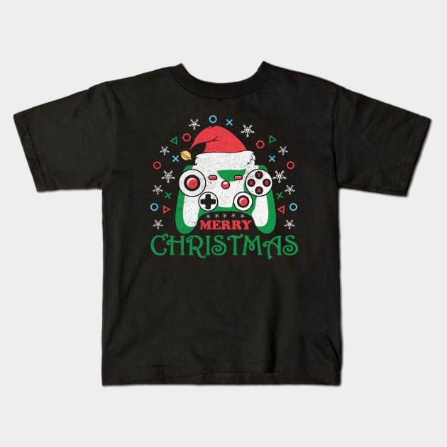 Merry Christmas Game Controller Santa Hat Gamer Christmas Gift Kids T-Shirt by BadDesignCo